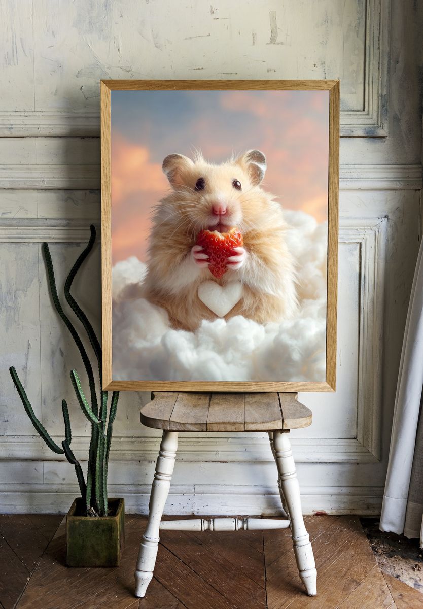 Hamster with Strawberry Heart Poster. — room view 1