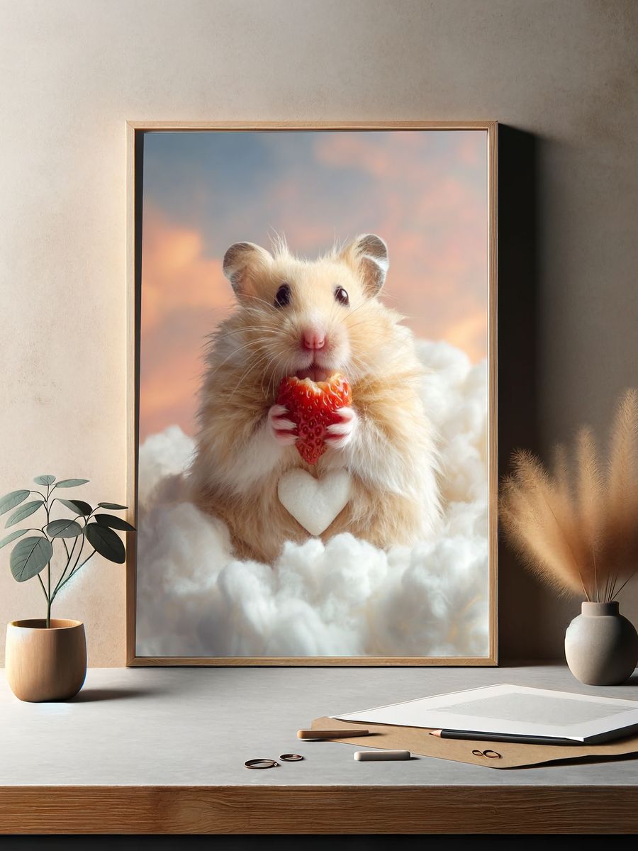 Hamster with Strawberry Heart Poster. — room view 2