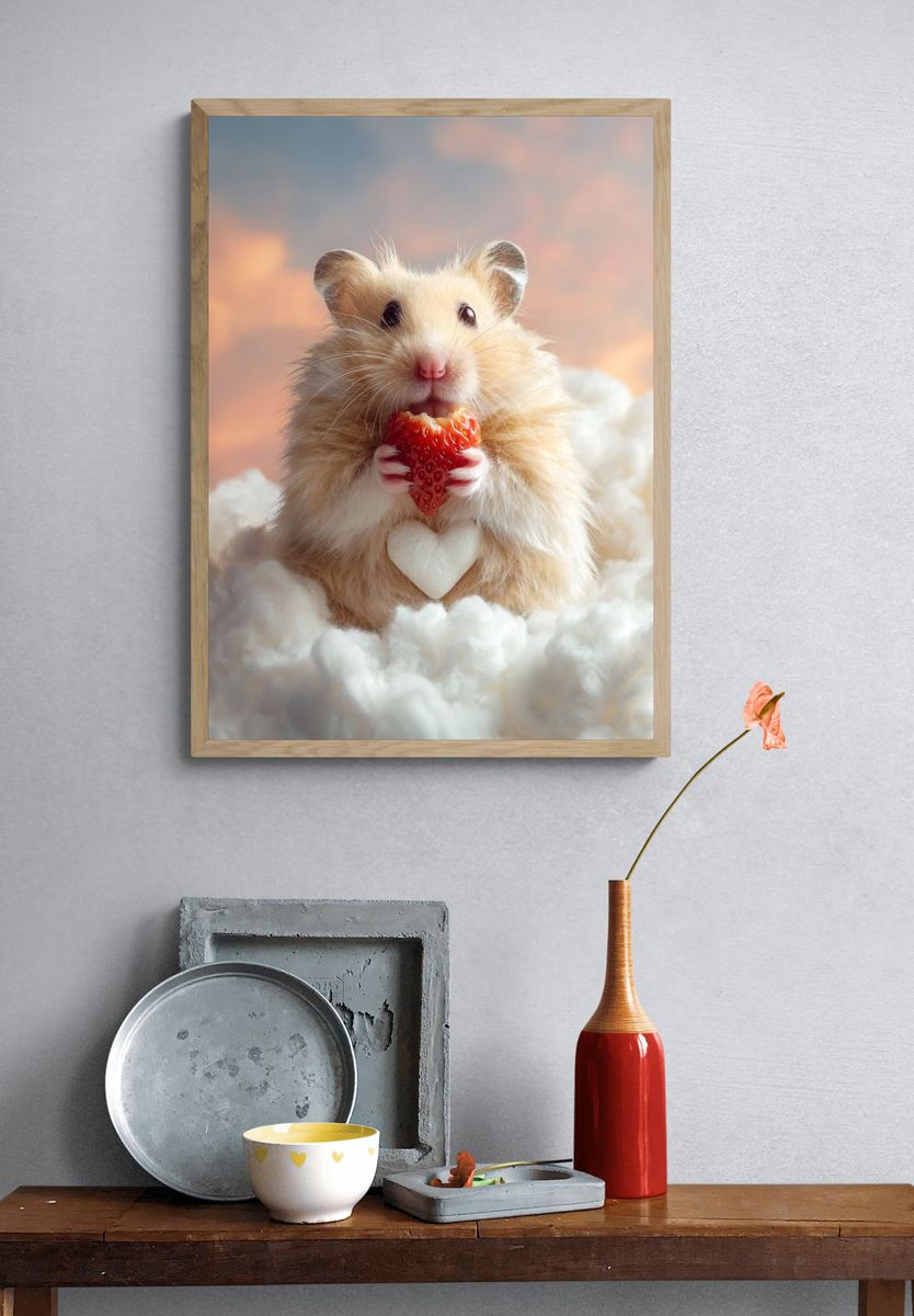 Hamster with Strawberry Heart Poster. — room view 3