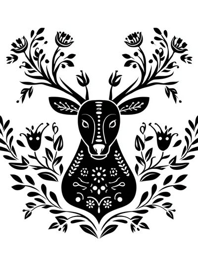 Floral Deer Line Art Poster. poster print