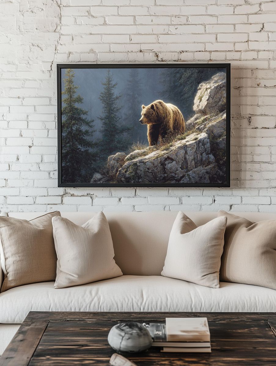 Grizzly Bear on Rocky Cliff Print. — room view 1