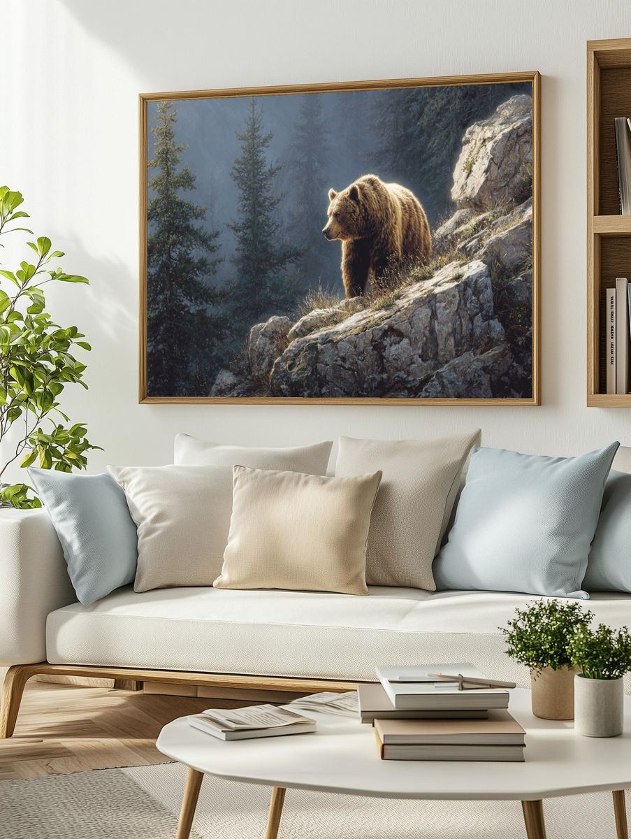 Grizzly Bear on Rocky Cliff Print. — room view 2