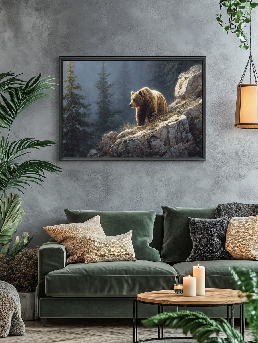 Grizzly Bear on Rocky Cliff Print. — room view 4