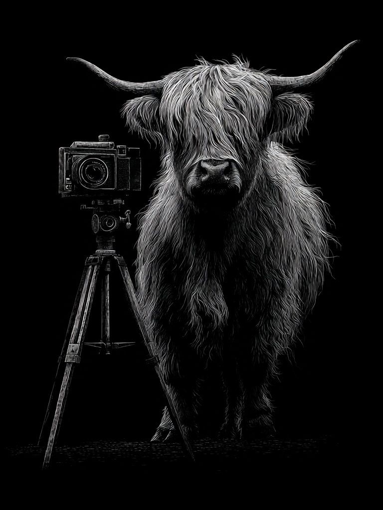 Highland Cow Camera Portrait Print. poster detail