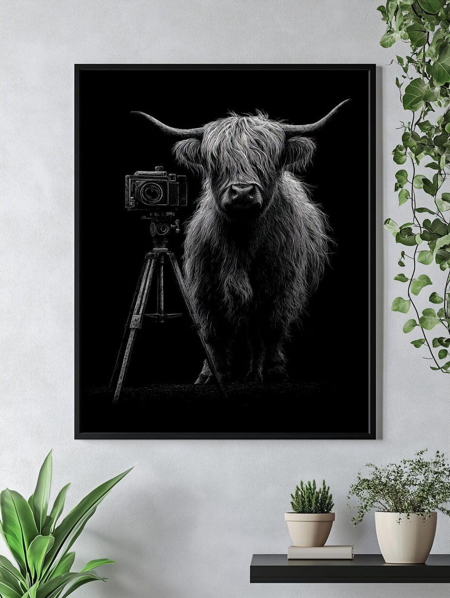 Highland Cow Camera Portrait Print. — room view 4