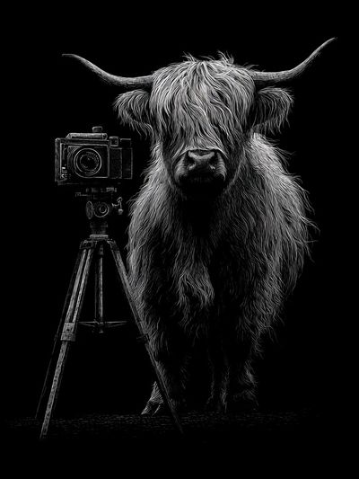 Highland Cow Camera Portrait Print. poster print