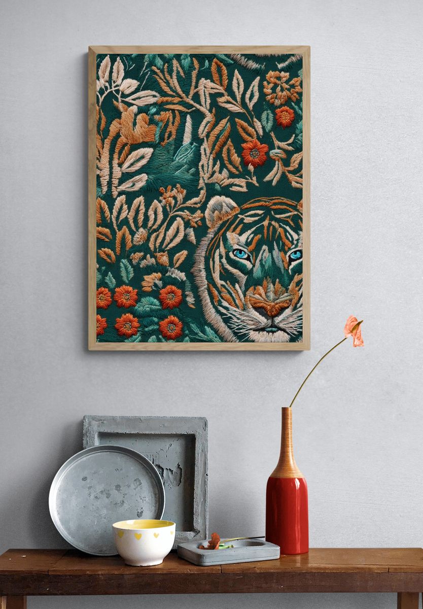 Tiger Floral Embroidery Print. — room view 3