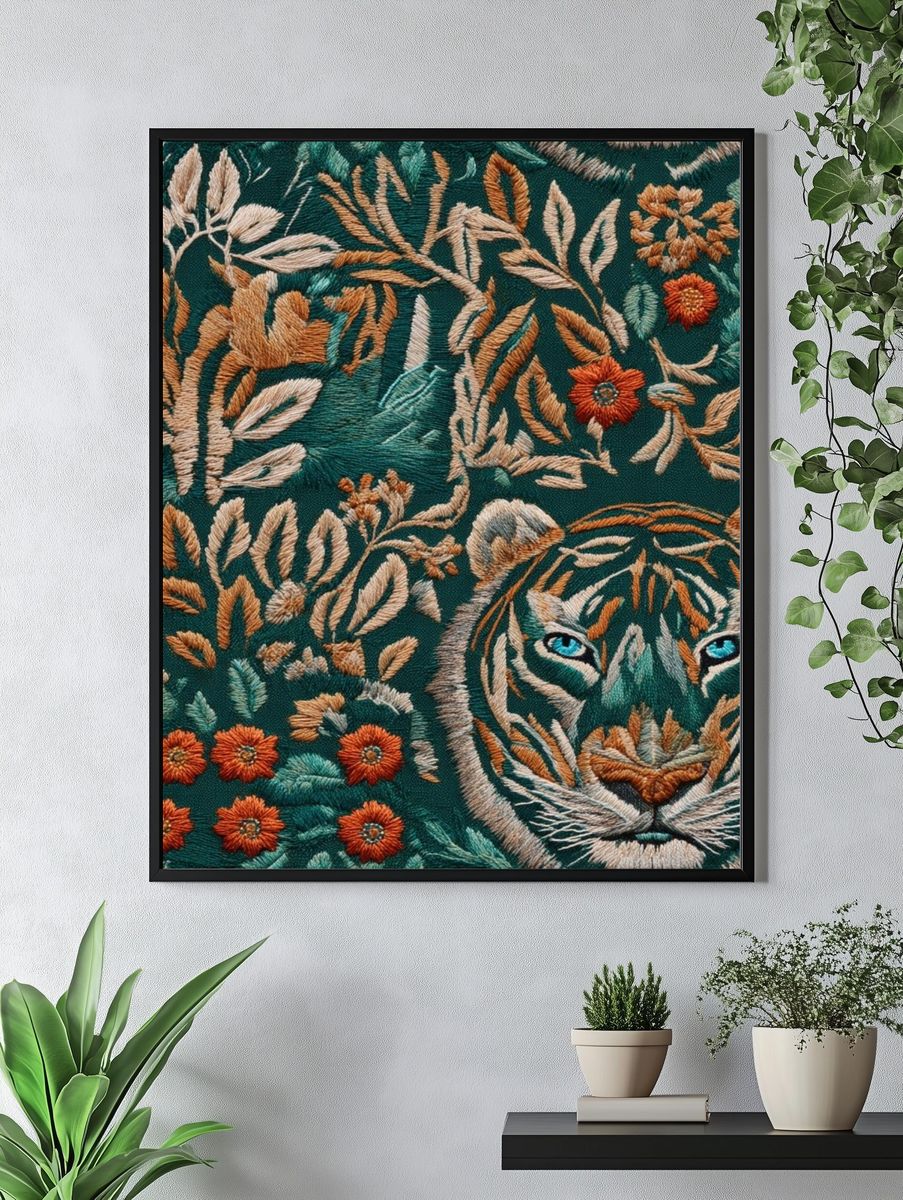 Tiger Floral Embroidery Print. — room view 4