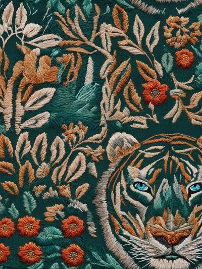 Tiger Floral Embroidery Print. poster print