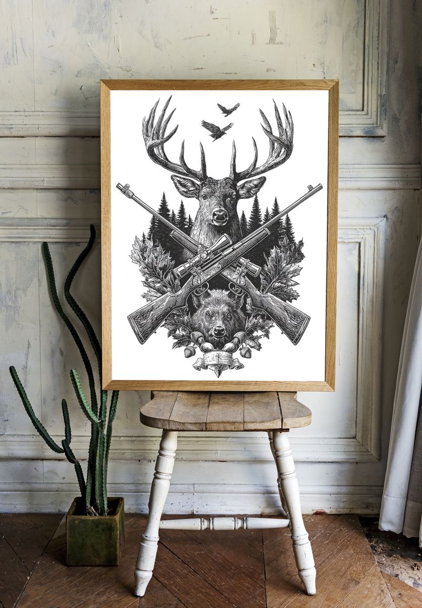 Hunting Trophy Ink Poster. — room view 1