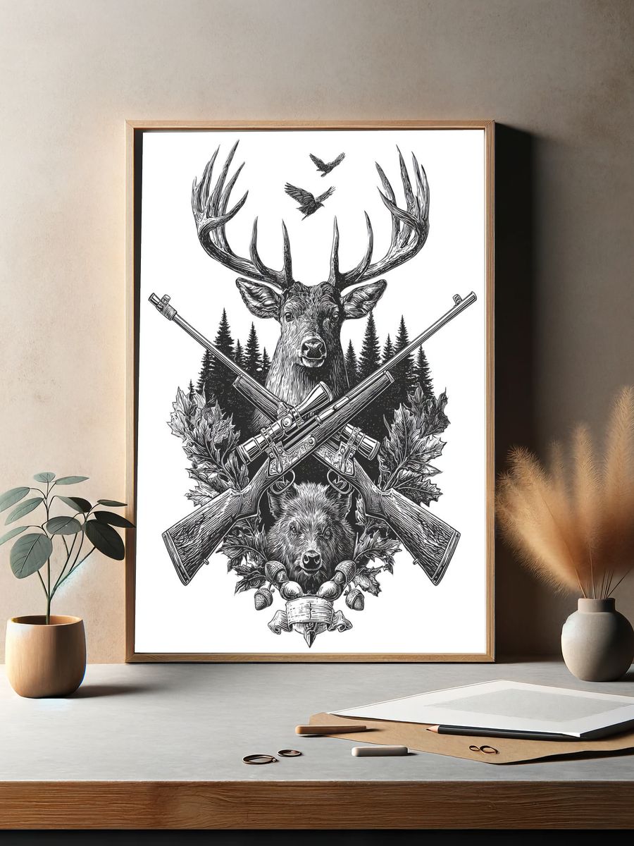 Hunting Trophy Ink Poster. — room view 2