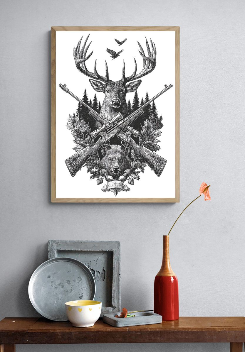 Hunting Trophy Ink Poster. — room view 3