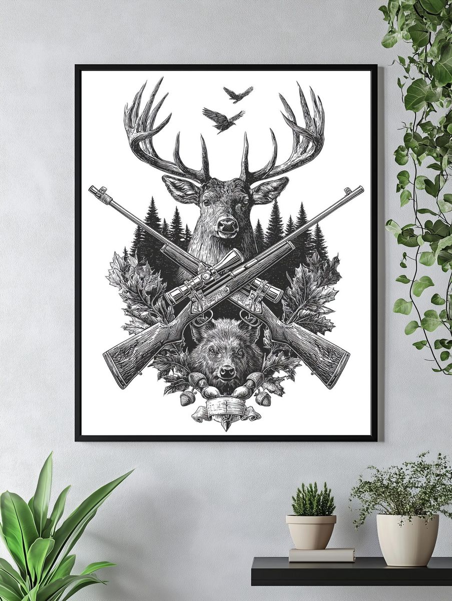 Hunting Trophy Ink Poster. — room view 4