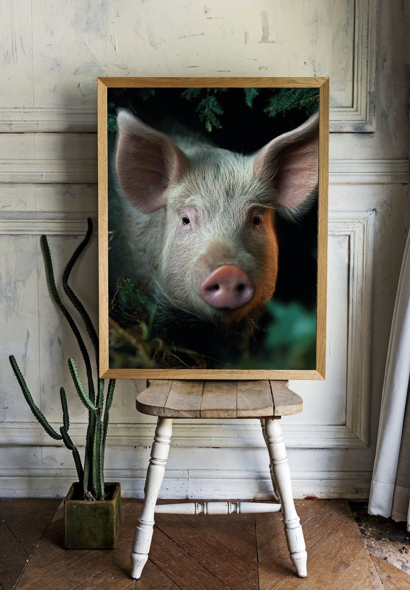 Forest Pig Portrait Photography Poster. — room view 1