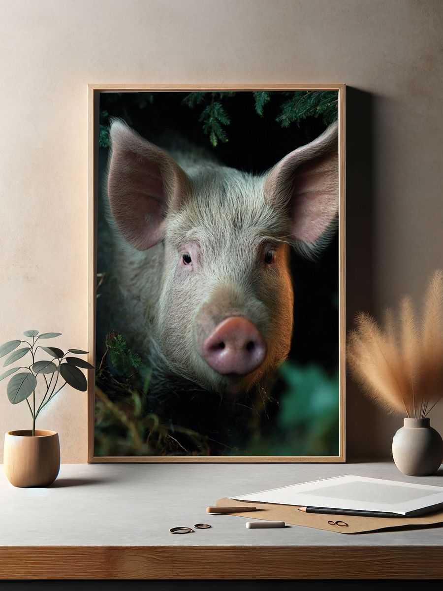 Forest Pig Portrait Photography Poster. — room view 2