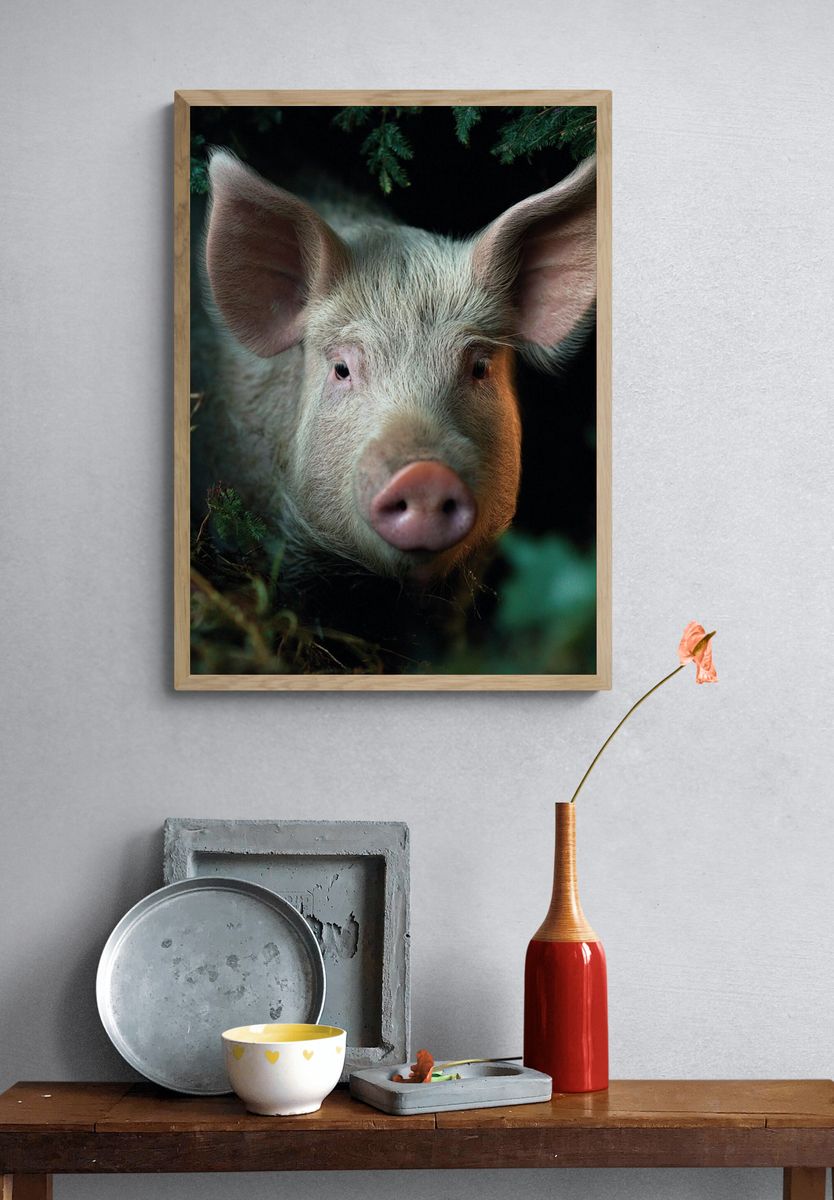 Forest Pig Portrait Photography Poster. — room view 3