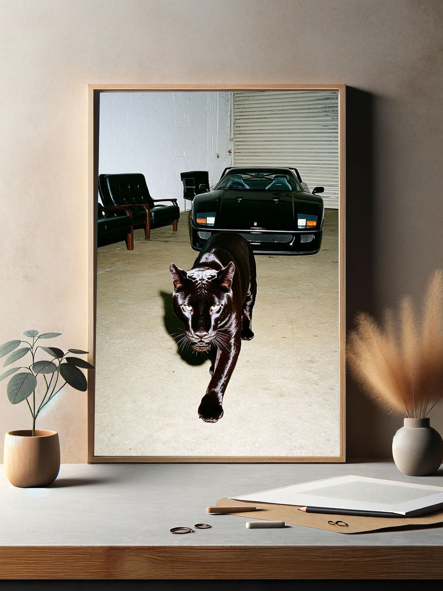 Black Panther Garage Portrait Poster. — room view 2