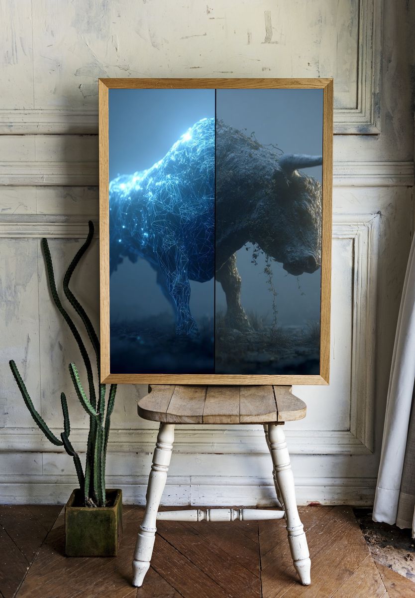 Cyber Bull Split-Screen Poster. — room view 1