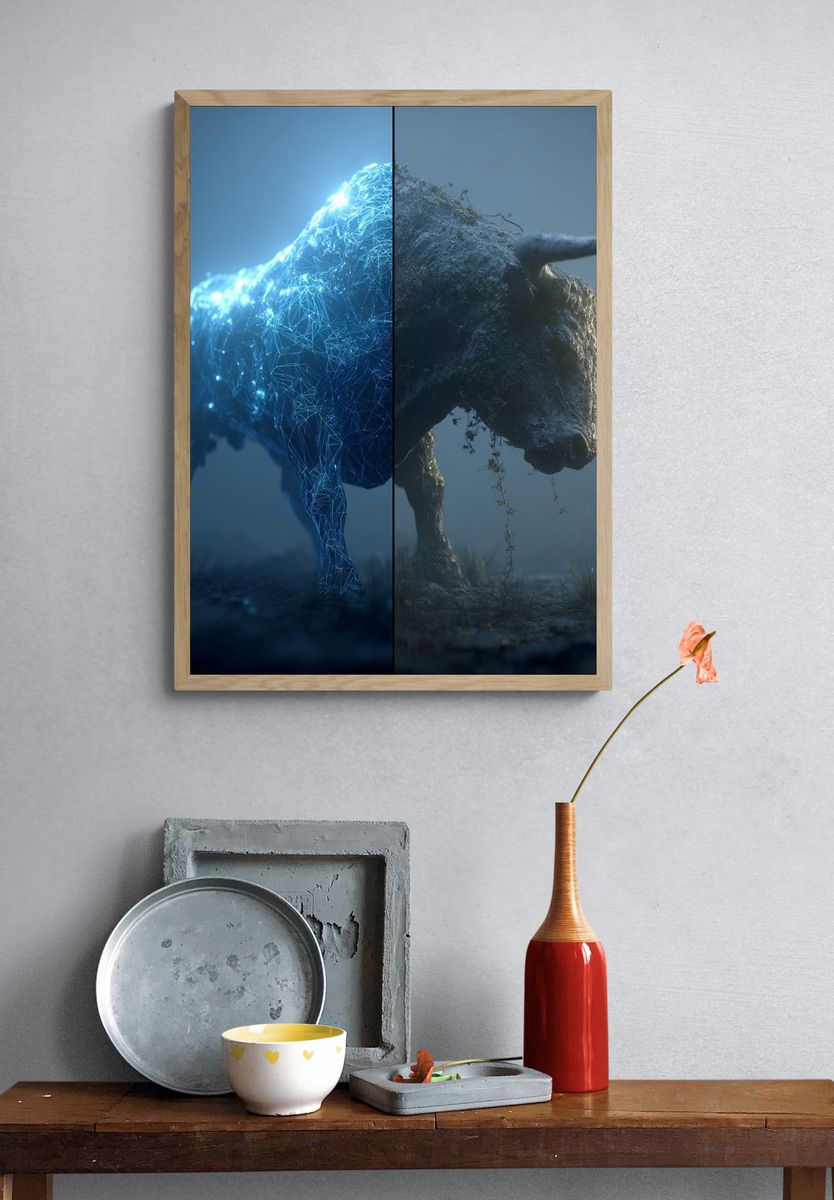 Cyber Bull Split-Screen Poster. — room view 3