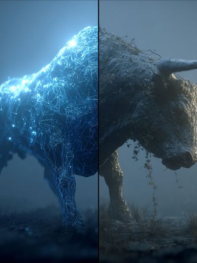 Cyber Bull Split-Screen Poster. poster print