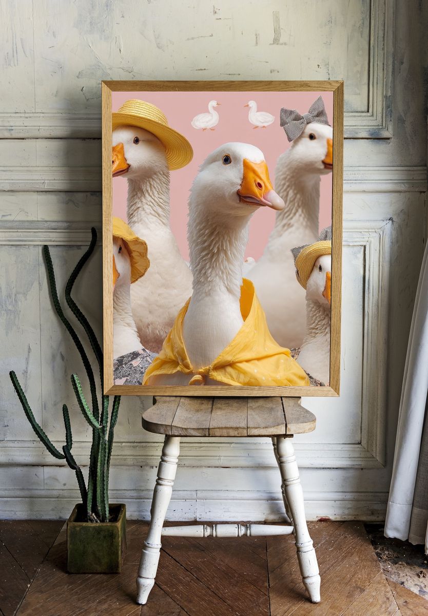 Fashion Ducks Illustration Poster. — room view 1