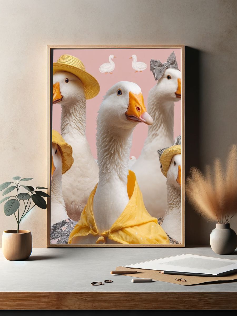 Fashion Ducks Illustration Poster. — room view 2