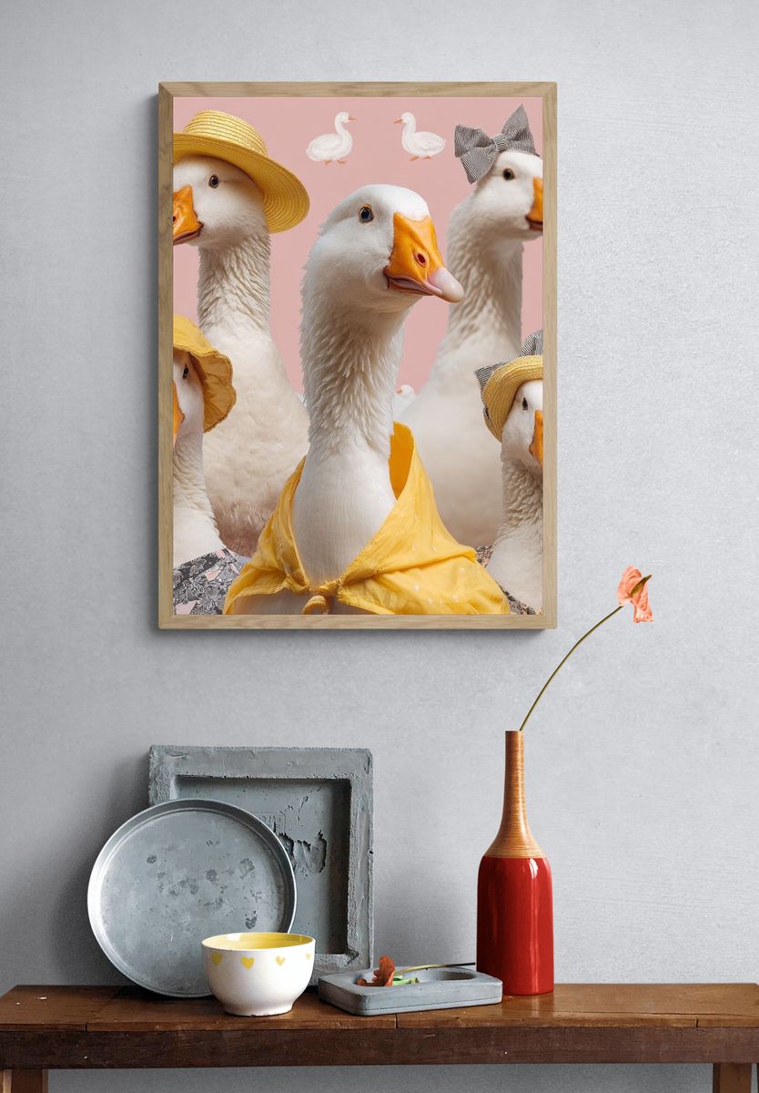 Fashion Ducks Illustration Poster. — room view 3