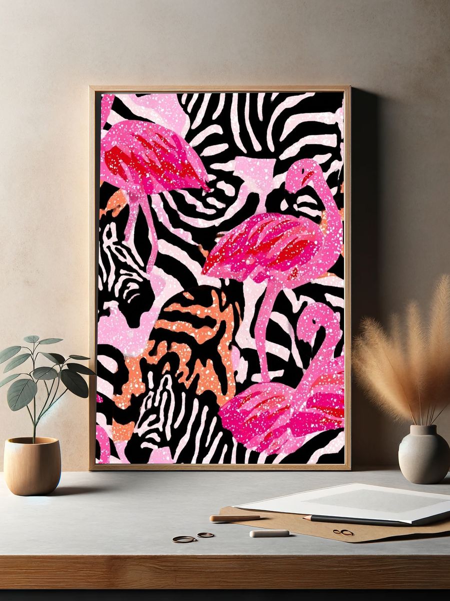 Flamingo Zebra Pattern Print. — room view 2