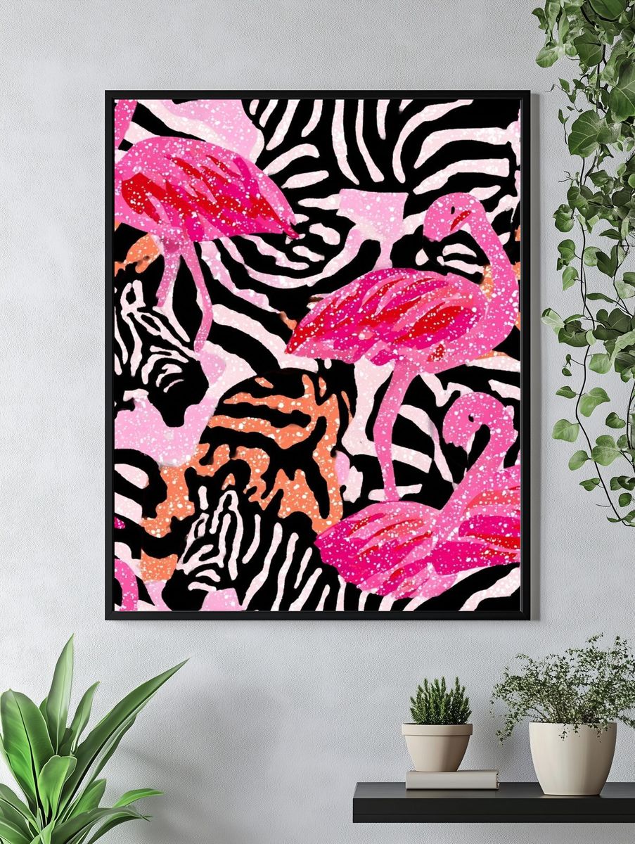 Flamingo Zebra Pattern Print. — room view 4