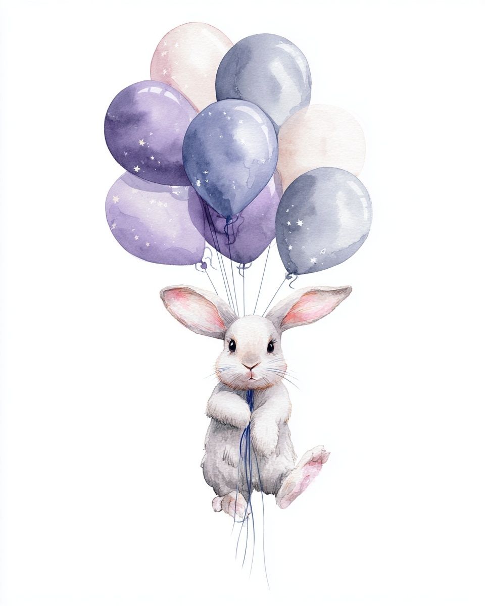 Balloon Bunny Watercolor Poster. poster detail