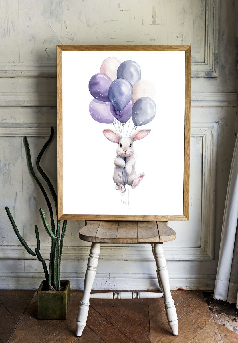 Balloon Bunny Watercolor Poster. — room view 1