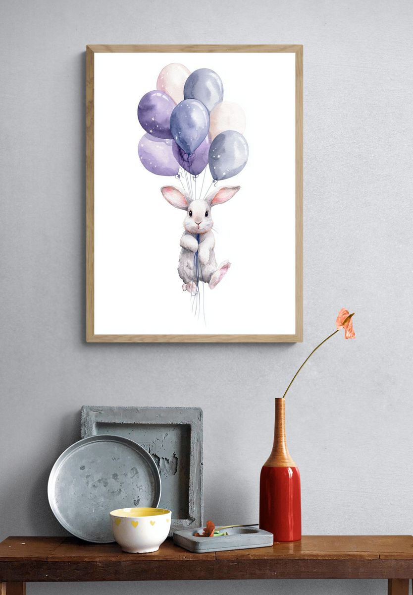 Balloon Bunny Watercolor Poster. — room view 3