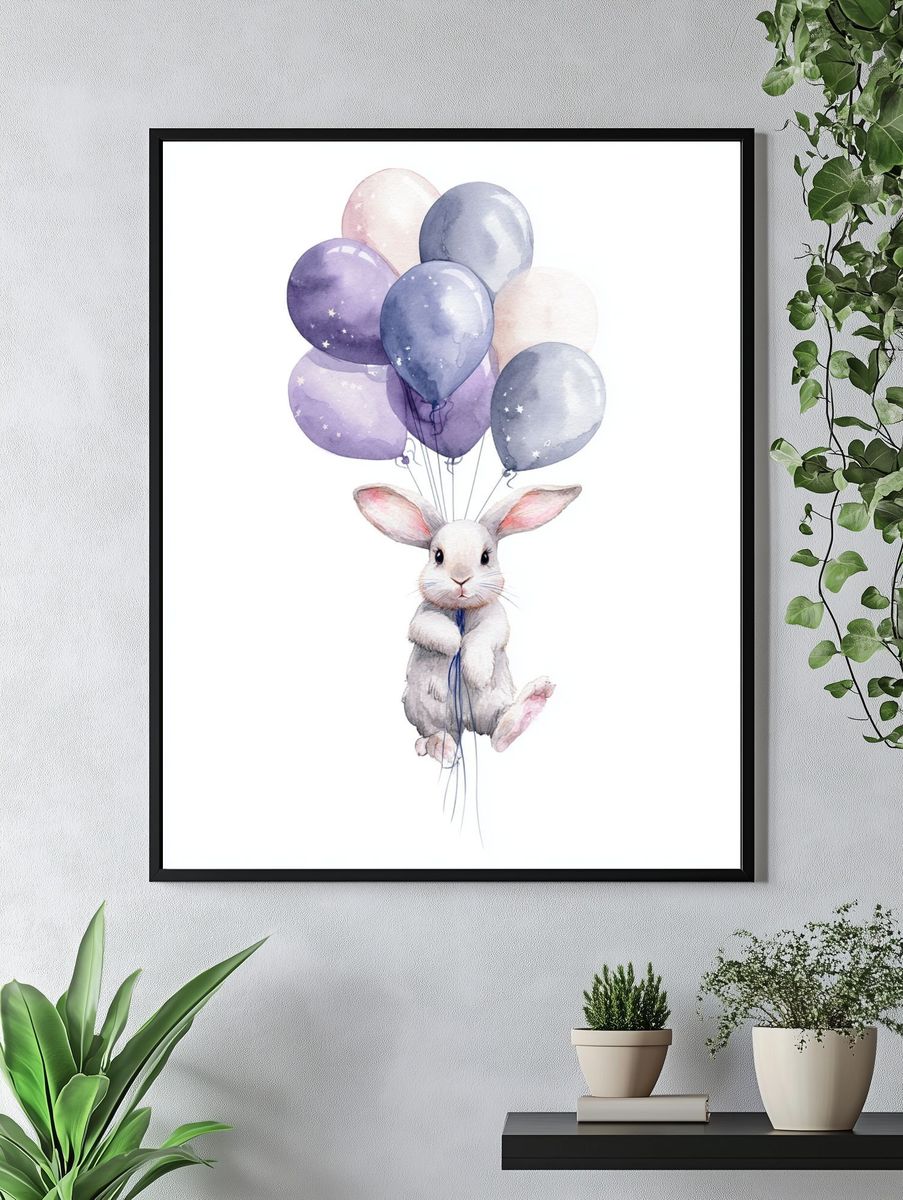 Balloon Bunny Watercolor Poster. — room view 4