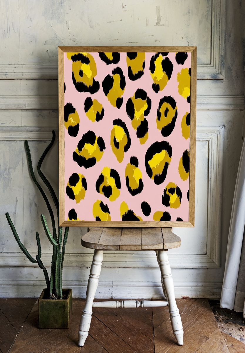 Pink Leopard Spots Abstract Print. — room view 1
