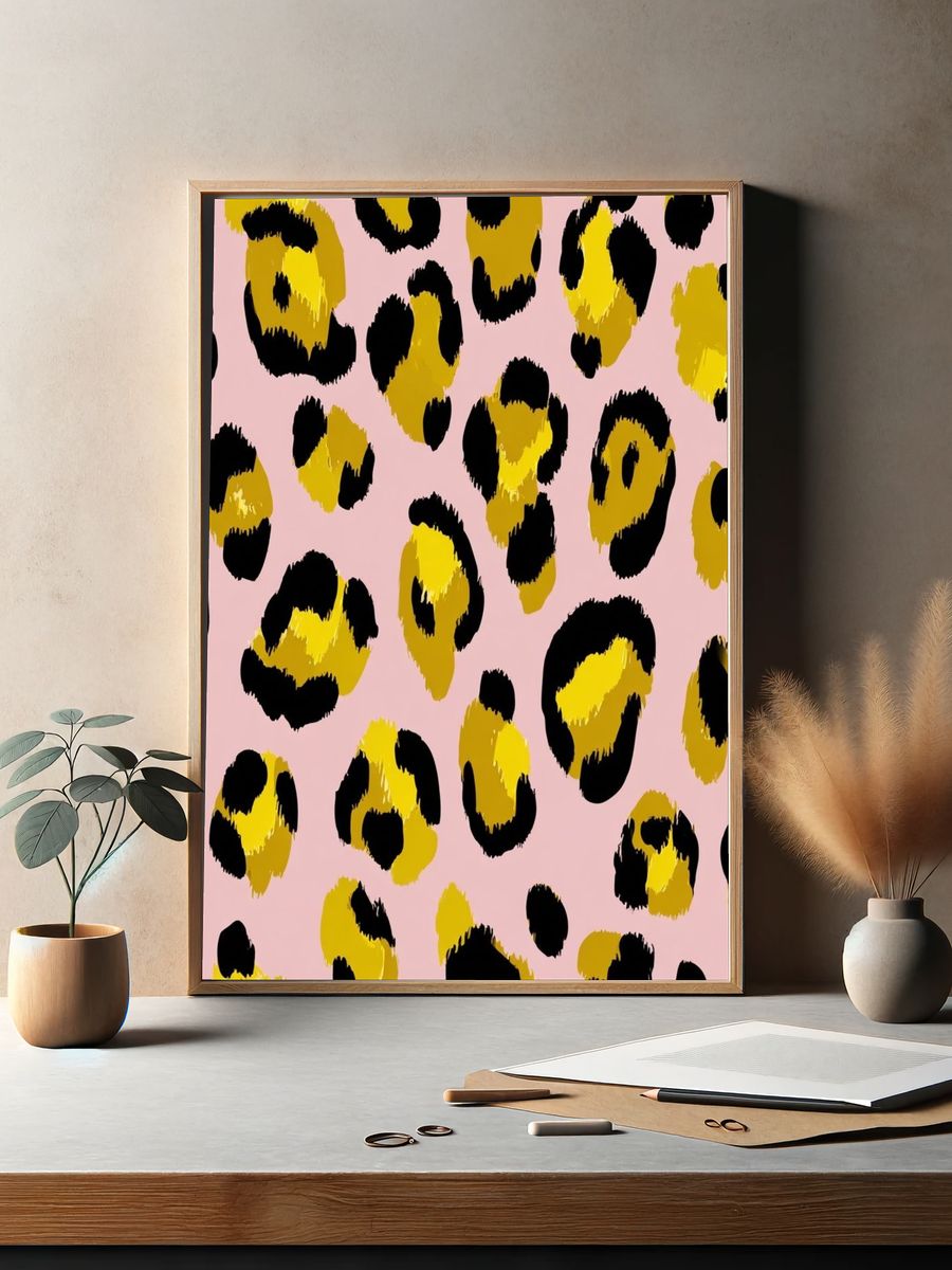 Pink Leopard Spots Abstract Print. — room view 2