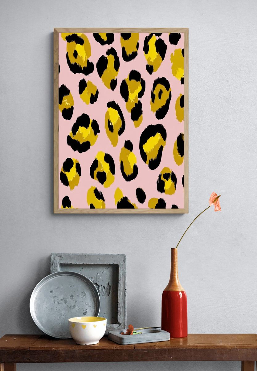Pink Leopard Spots Abstract Print. — room view 3