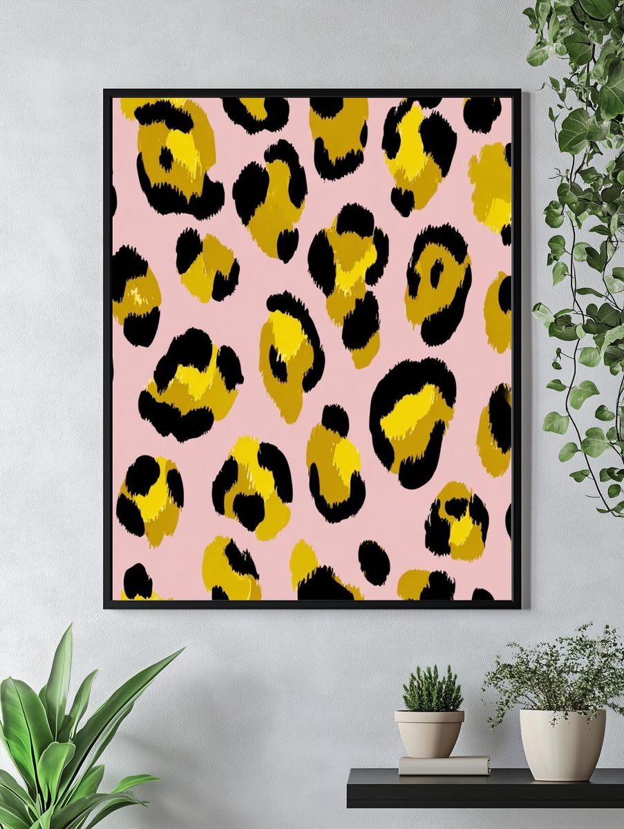 Pink Leopard Spots Abstract Print. — room view 4