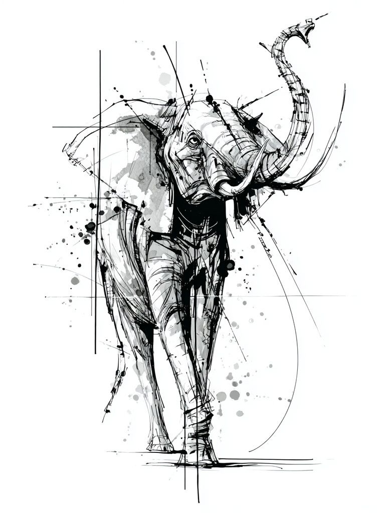 Abstract Elephant Ink Poster. poster detail