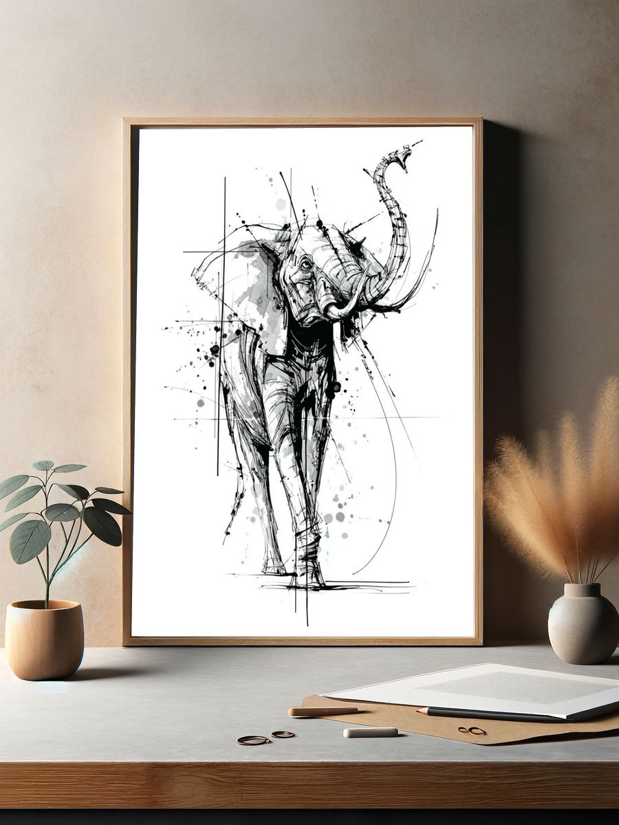 Abstract Elephant Ink Poster. — room view 2