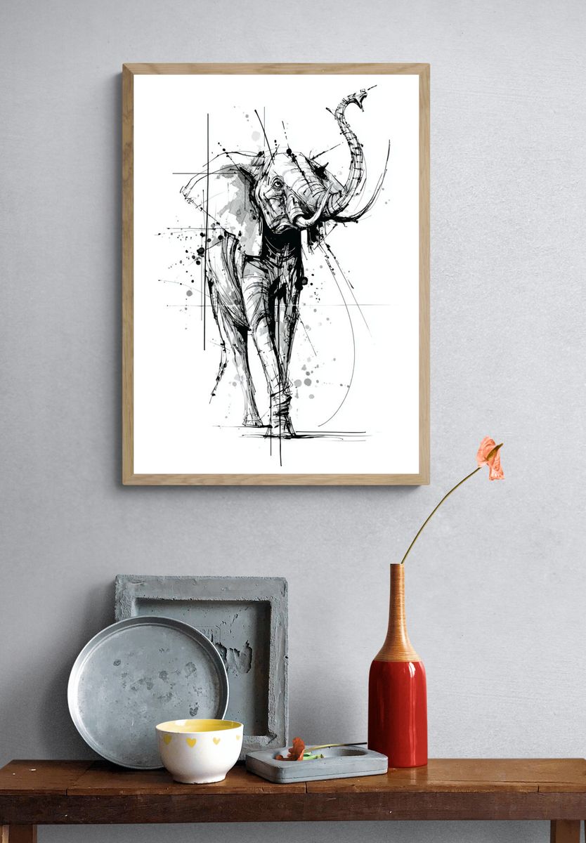 Abstract Elephant Ink Poster. — room view 3