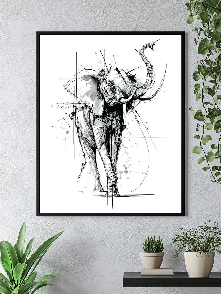 Abstract Elephant Ink Poster. — room view 4