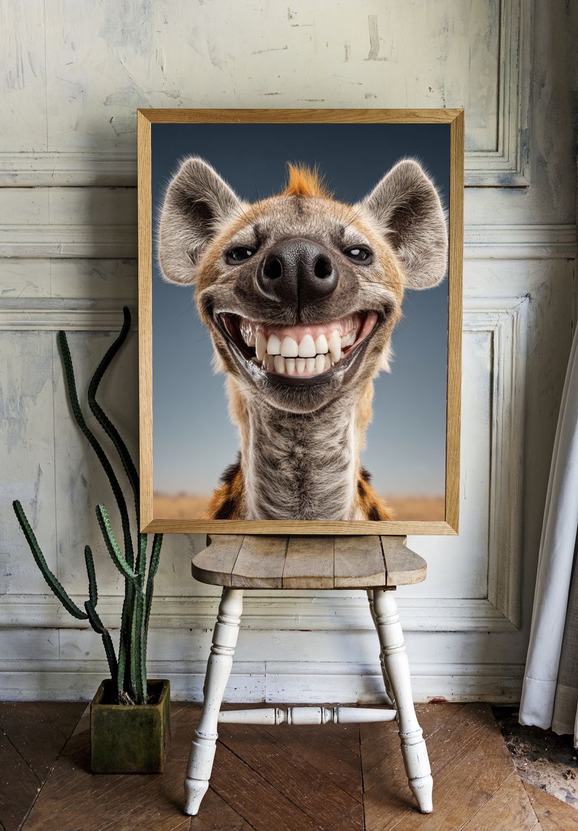 Smiling Hyena Portrait Poster. — room view 1