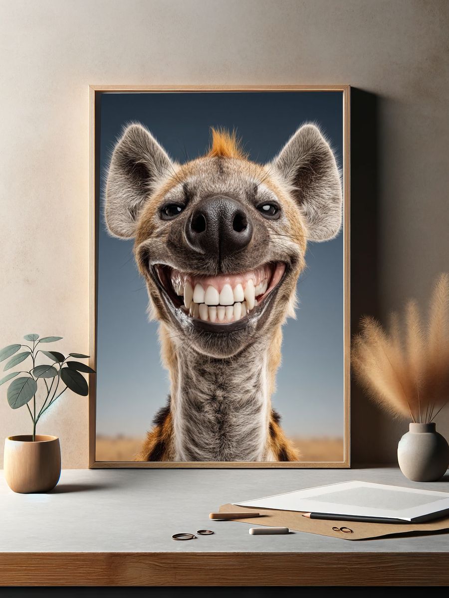 Smiling Hyena Portrait Poster. — room view 2
