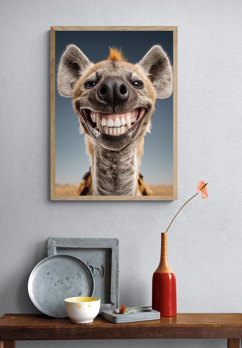 Smiling Hyena Portrait Poster. — room view 3
