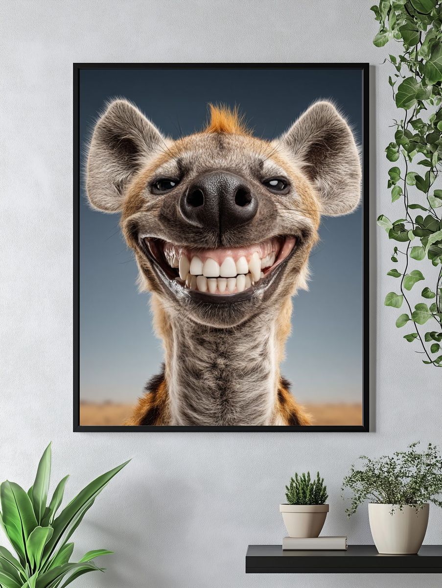 Smiling Hyena Portrait Poster. — room view 4