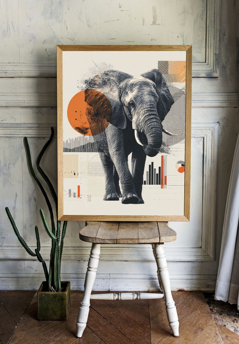 Elephant Geometric Illustration Poster. — room view 1