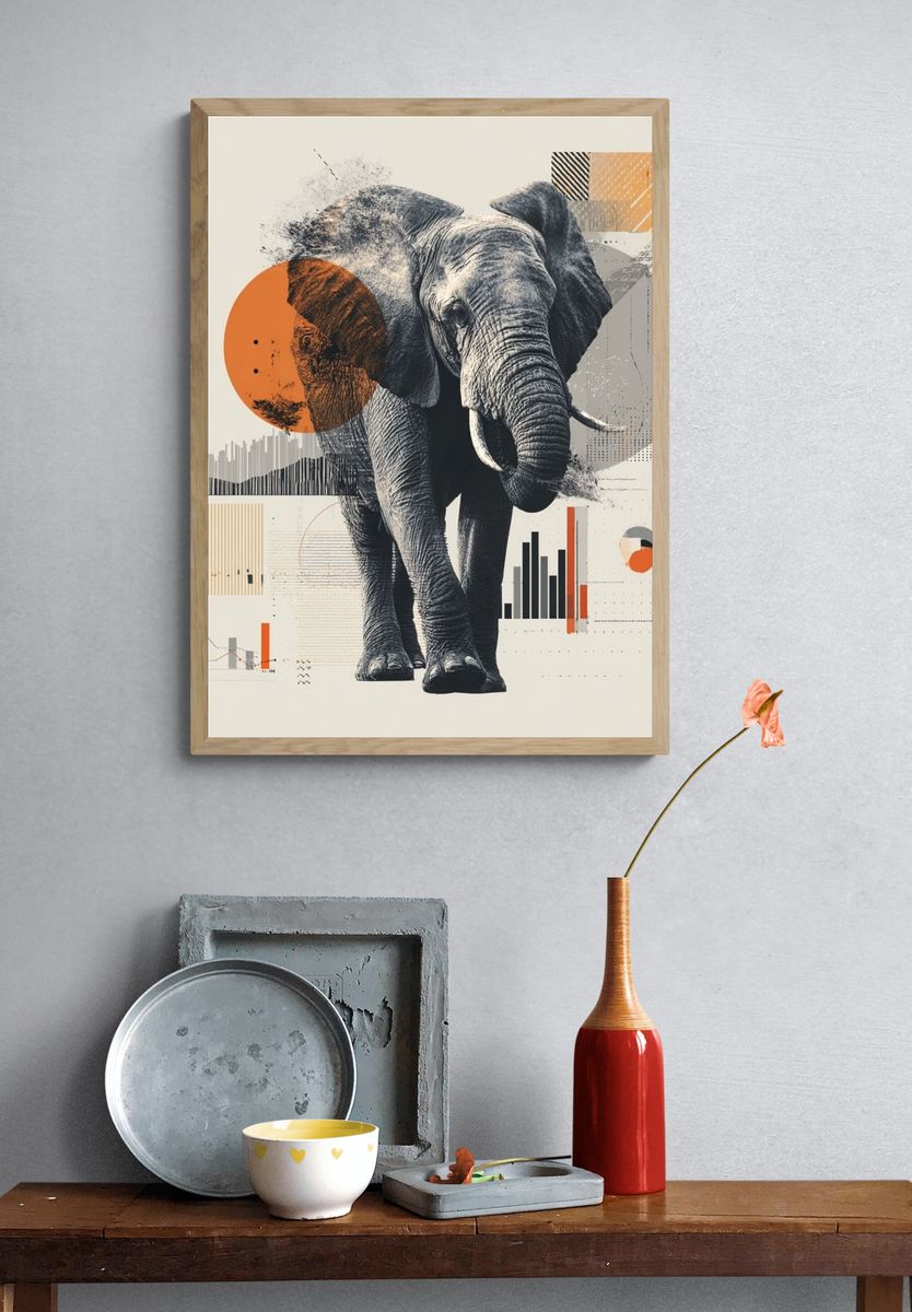 Elephant Geometric Illustration Poster. — room view 3