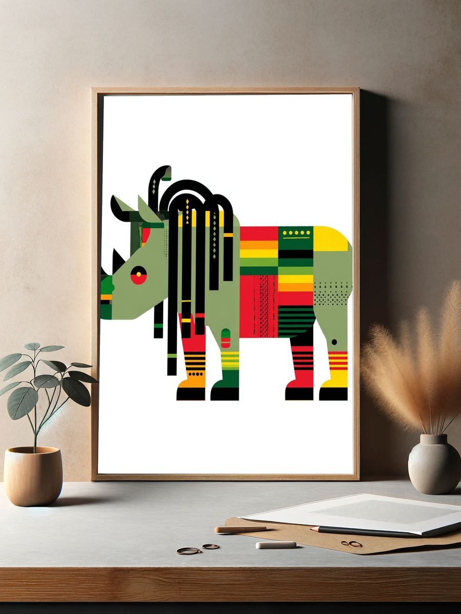 Geometric Rhino Illustration Poster. — room view 2