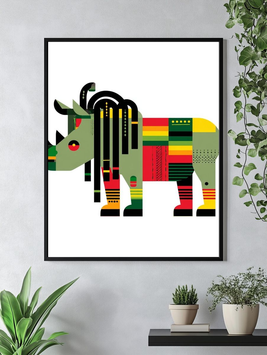 Geometric Rhino Illustration Poster. — room view 4