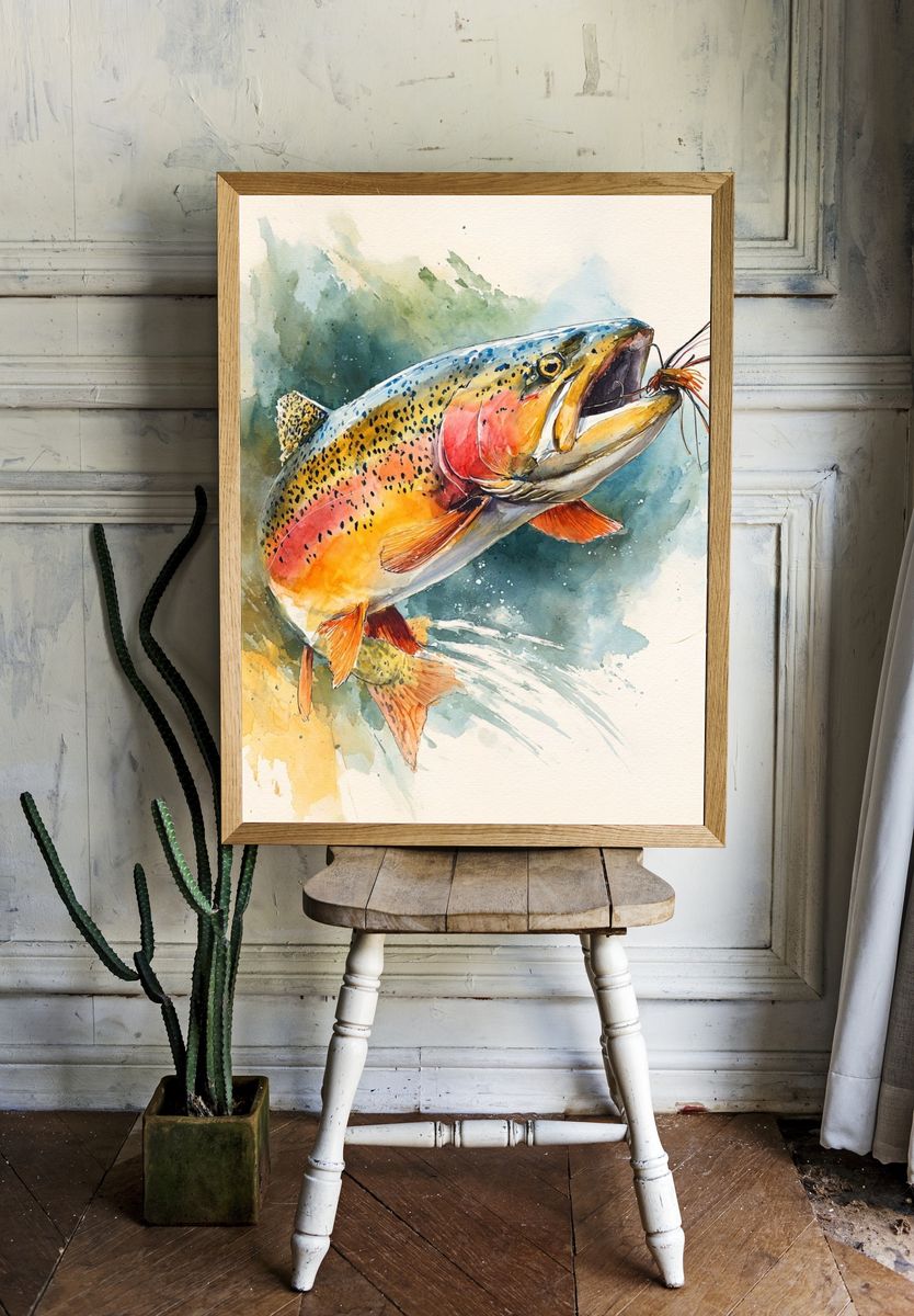 Rainbow Trout Watercolor Print. — room view 1